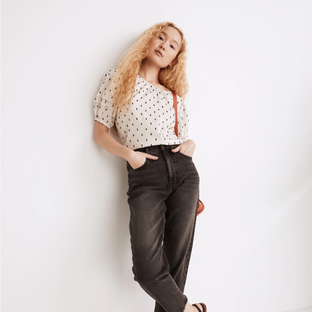 tie back puff sleeve top in clip dot